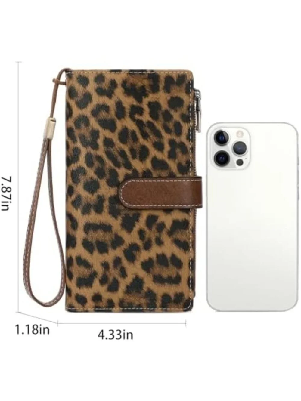 Stylish Large Leather Wallet for Women - Leopard Print Wristlet Clutch, Chic
